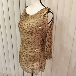 Bailey 44 brown, shiny sparkles through light, medium length sleeve, elegant top